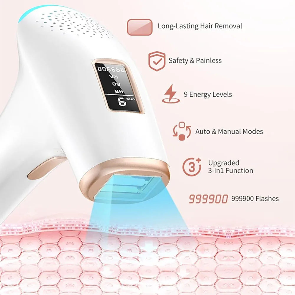 IPL Hair Removal Laser Device 999900 Flashes Auto Manual Dual Mode for Men Women Facial Bikini Hair Laser in 4 Weeks Home Use