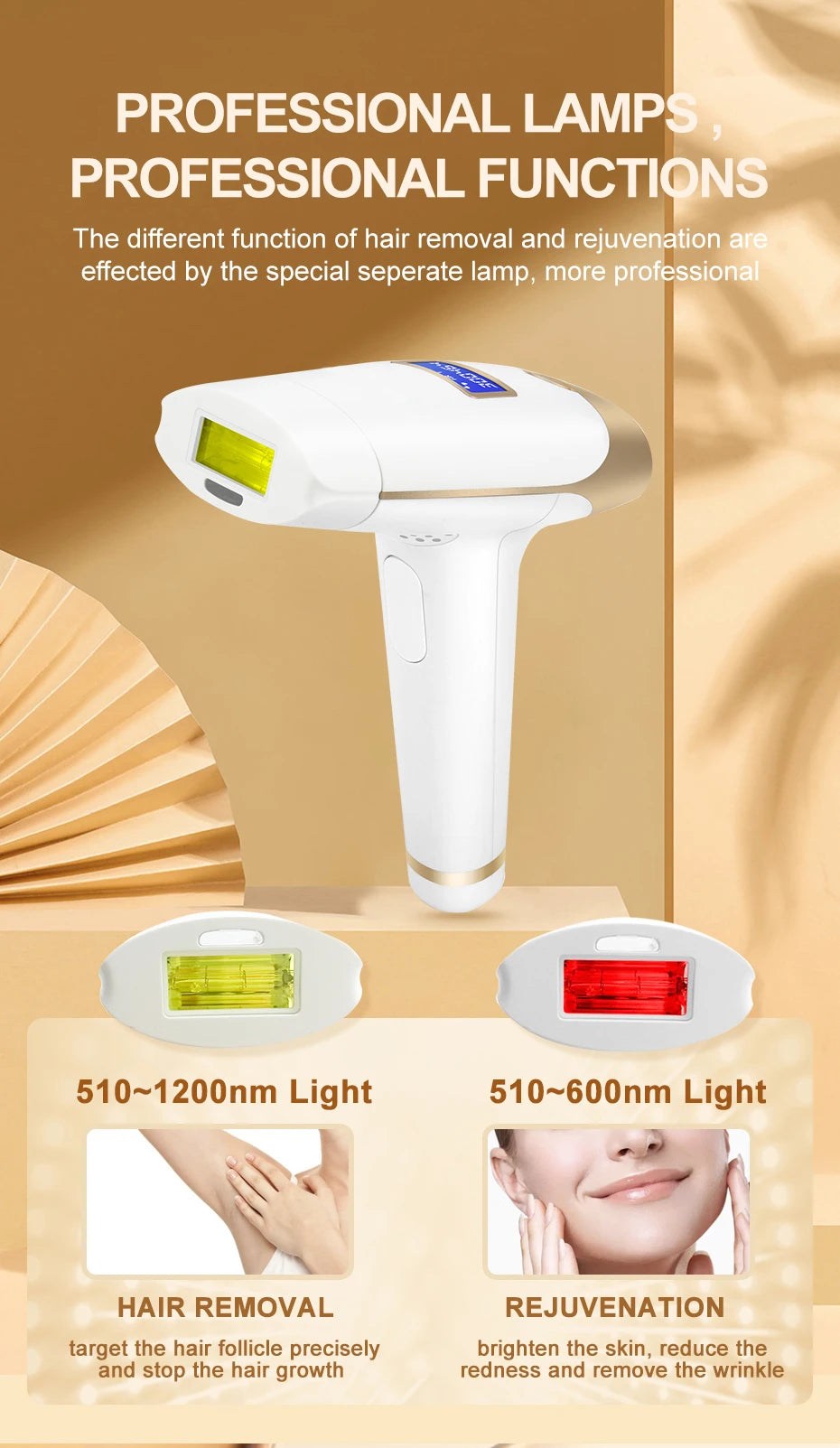 Updated Laser Hair Removal 2in1 Replaceable Lamp Rejuvenation Permanent Painless Hair Removal Bikini Trimmer IPL Epilator Device