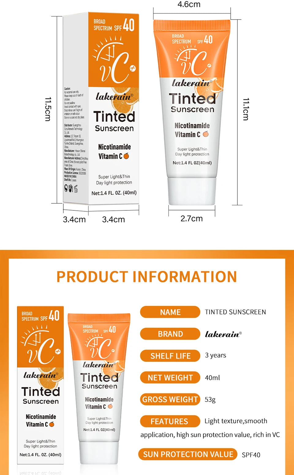 Vitamin C Tinted Sunscreen With SPF 40 Hydrating Mineral Sunscreen With Zinc Oxide & Titanium UV Protectio Dioxide Healthy Glow