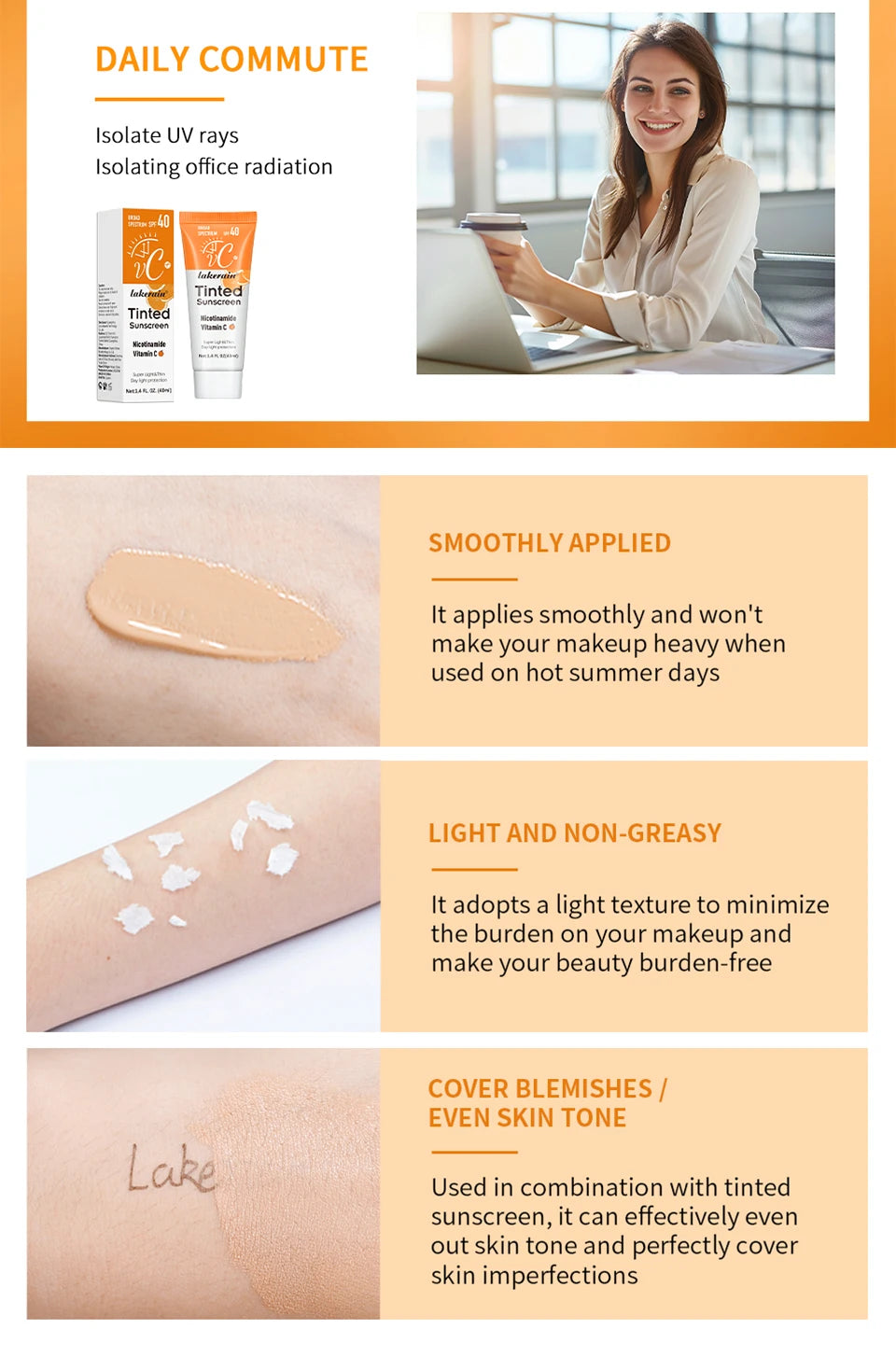 Vitamin C Tinted Sunscreen With SPF 40 Hydrating Mineral Sunscreen With Zinc Oxide & Titanium UV Protectio Dioxide Healthy Glow