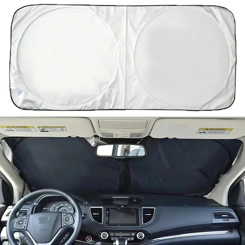 Silver Coated Double Circle Car Sunshade Summer Sunshade And Sunscreen Cloth Universal Foldable Storage For Car Front Windshie