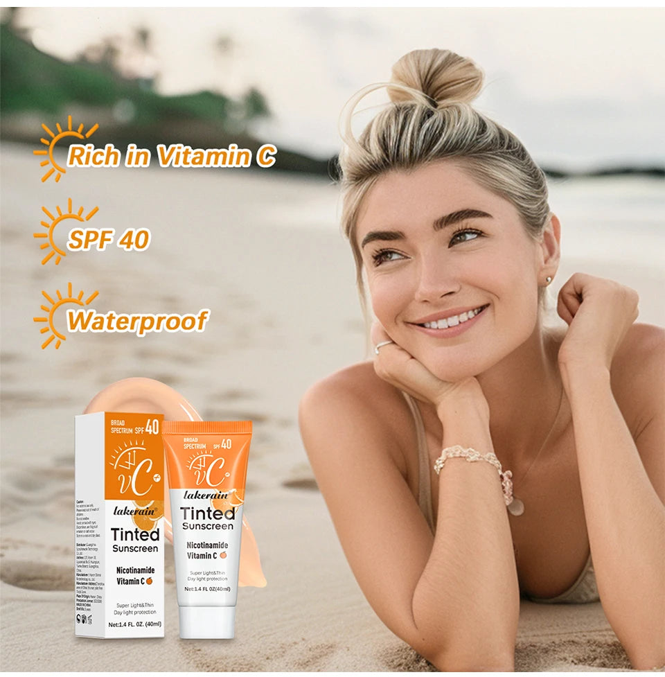 Vitamin C Tinted Sunscreen With SPF 40 Hydrating Mineral Sunscreen With Zinc Oxide & Titanium UV Protectio Dioxide Healthy Glow