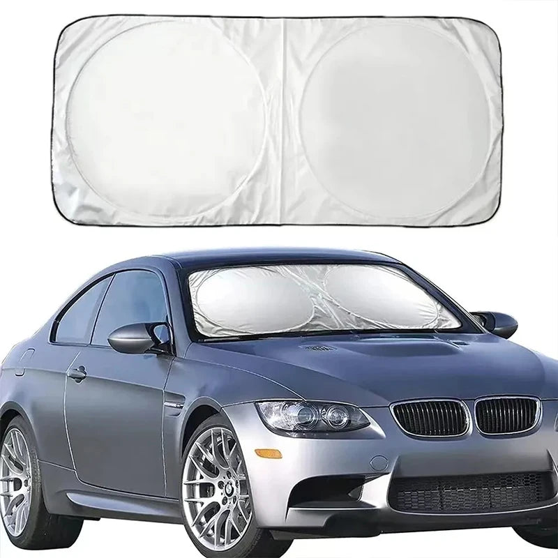 Silver Coated Double Circle Car Sunshade Summer Sunshade And Sunscreen Cloth Universal Foldable Storage For Car Front Windshie