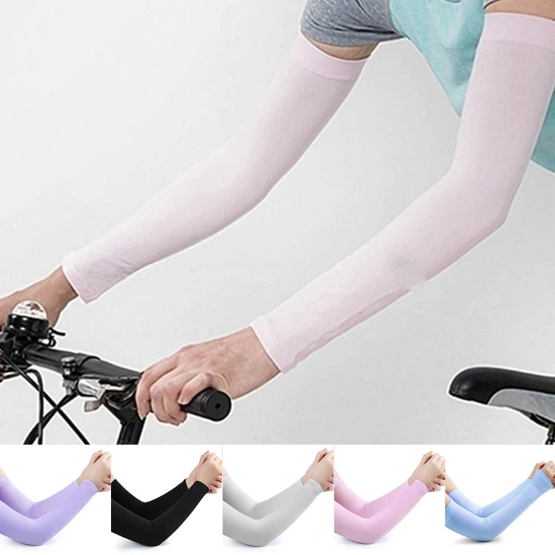 1Pair Ice Silk Sleeve Sunscreen Cuff Arm Sleeves Uv Sun Protect Anti-Slip Summer Men Women Gloves Outdoor Riding Arm Cover